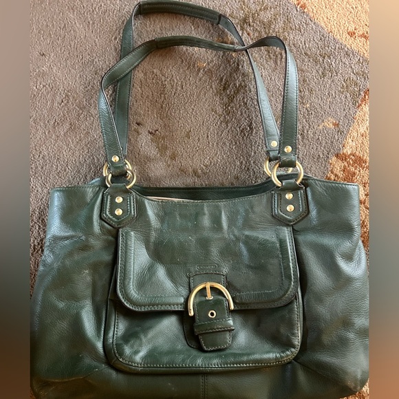 Coach Green Leather Label on Beige Fabric - Picture 1 of 4